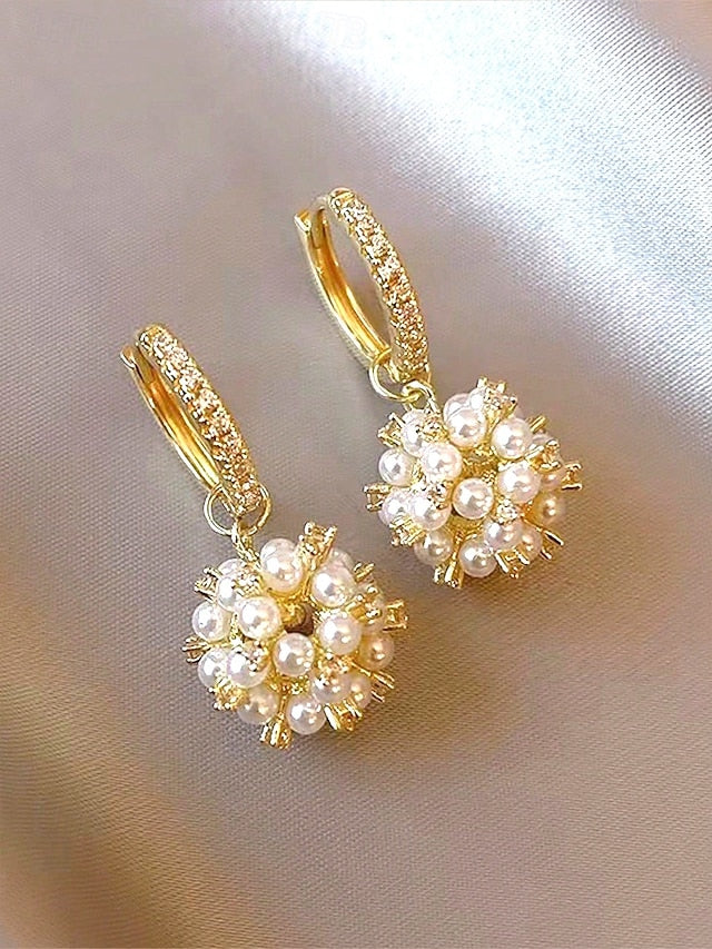- Imitation Gold Women's String Plated Earrings Pearl