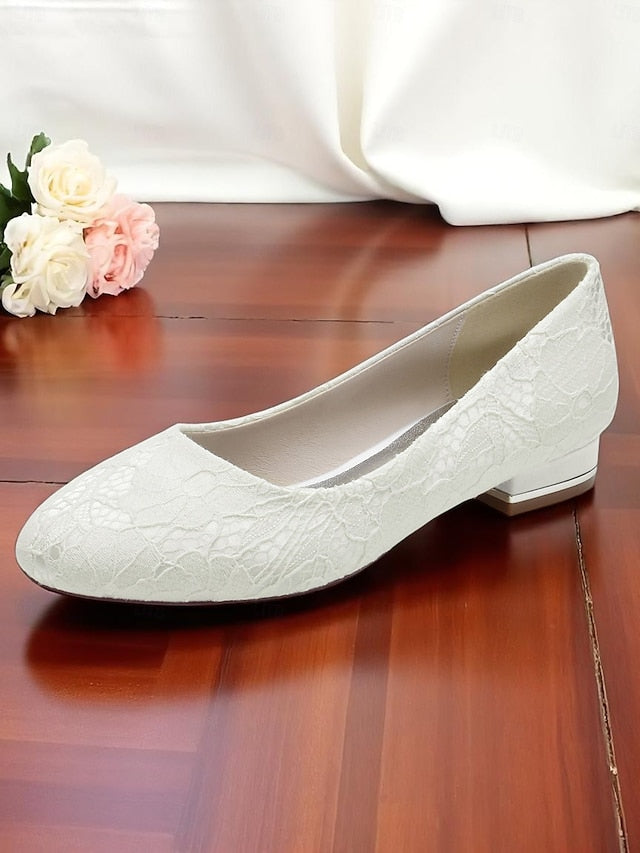 Women's Ivory Wedding Low Lace Flats Heel