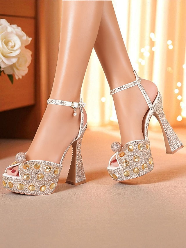 Sandals High Rhinestone Women's Platform with Heel Matching