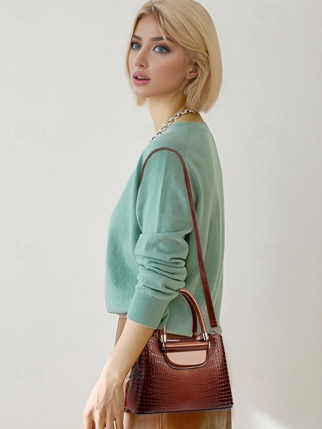 Elegant Croc-Embossed Faux Leather Handbag – Stylish Top