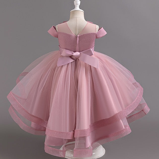 Color Sleeve Wedding Dress Kids Girls' Party Short Solid