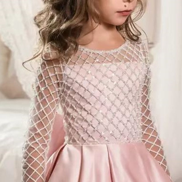 Girls' Solid Flower Kids Color Girl Long Dress Party