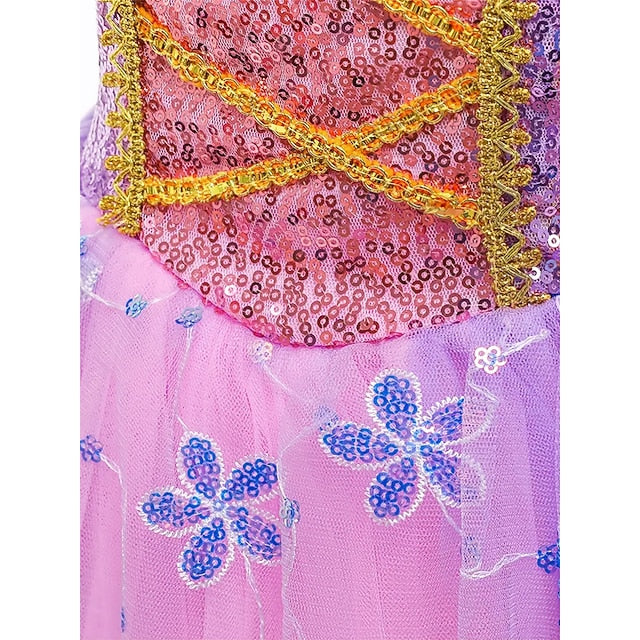 Theme Party Rapunzel Fairytale Princess Flower Dress Sofia Girl