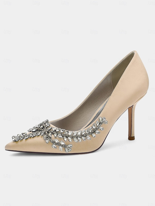 – Rhinestone-Embellished Satin Stiletto Heels Women's