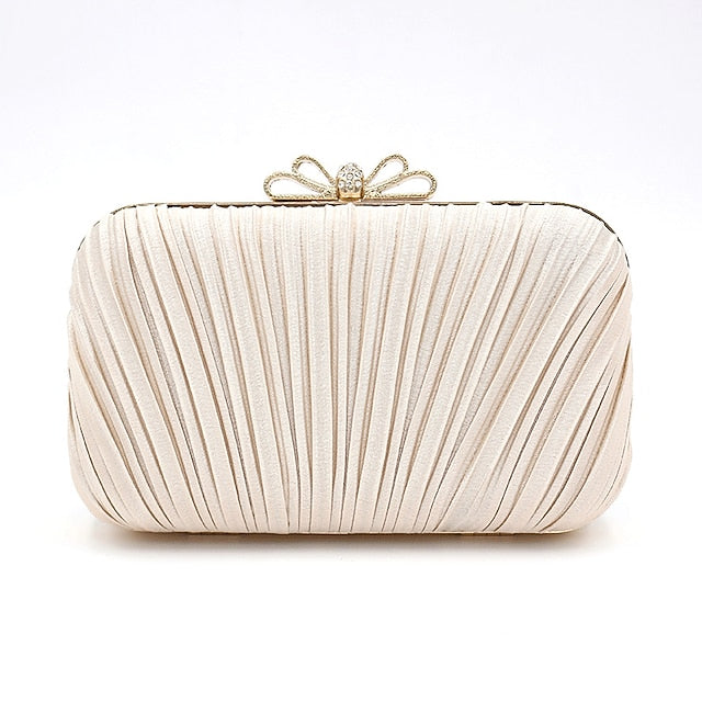 Pleated Bow White Women's Clutch – Bag Rhinestone Elegant
