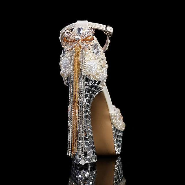 Platform Embellished and Rhinestone Pearl Women's White