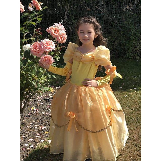 Dress with Flower Gloves Princess Girl's Off Belle