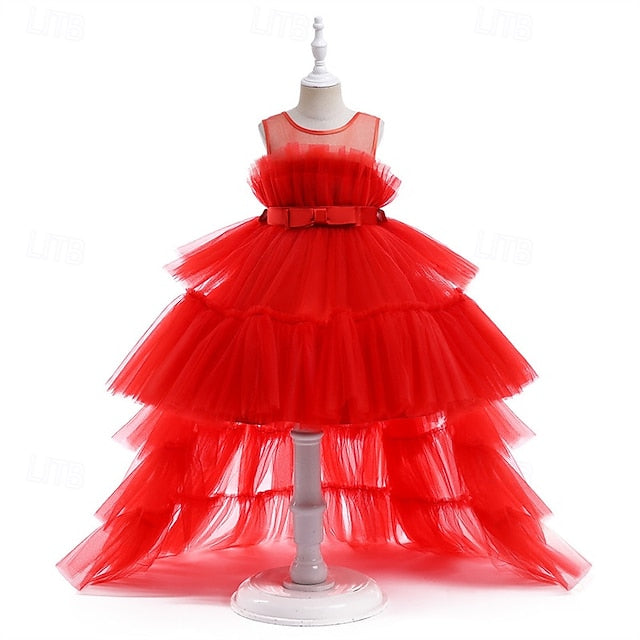 Kids Party Sleeveless Girls' Solid Dress Performance Color
