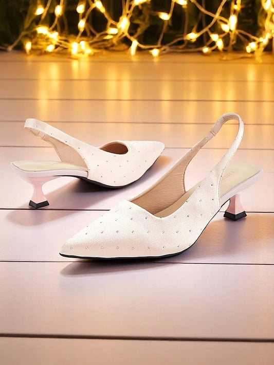 Rhinestone Satin Slingback Women's Studs with Kitten Heels