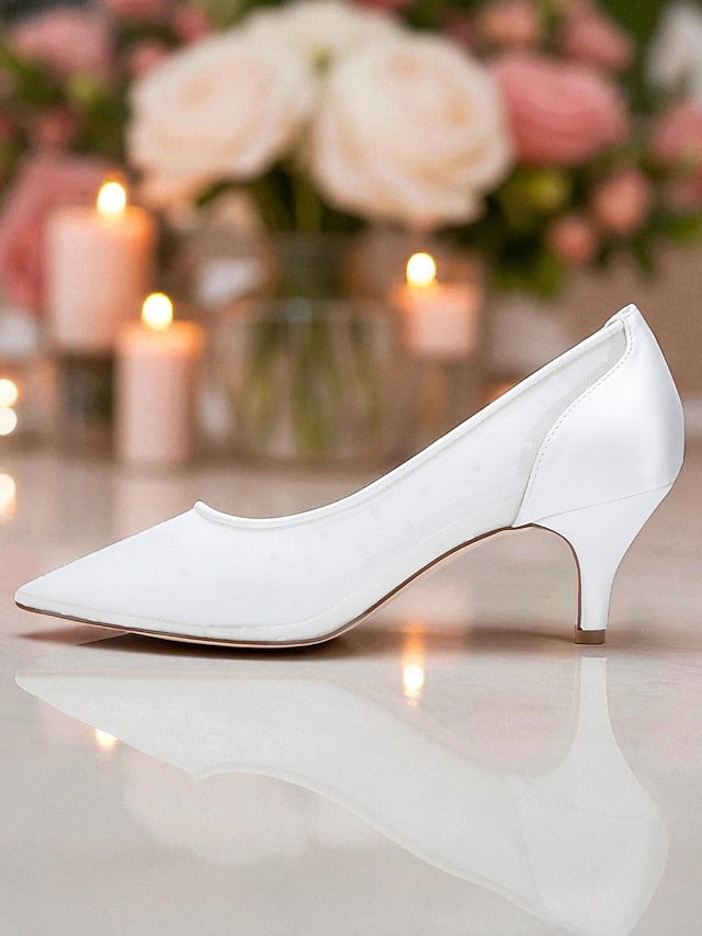 Women's Shoes White Wedding Mesh with and Polka Low Dot