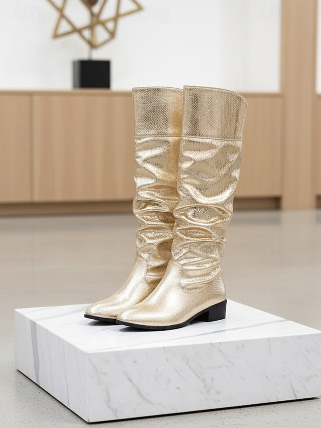 Slouch Knee - Gold Boots Women's Metallic Party High Shiny