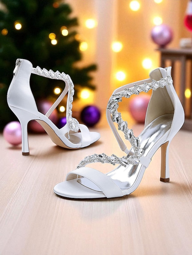 Women's White Rhinestone - Heel Strappy Sandals High
