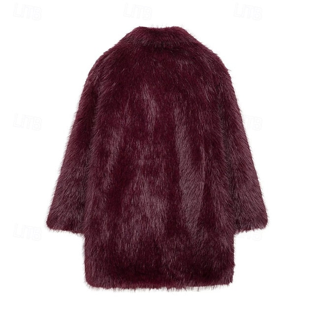Comfortable Fur Furs Coat Women's Pocket Faux Warm
