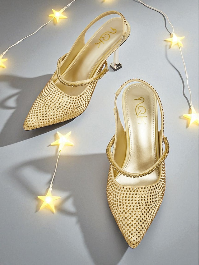 Women's Sparkly Gold Rhinestone - Toe Heels Pointed