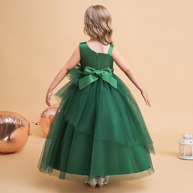 Kids Formal Sleeveless Party Girls' Color Solid Dress