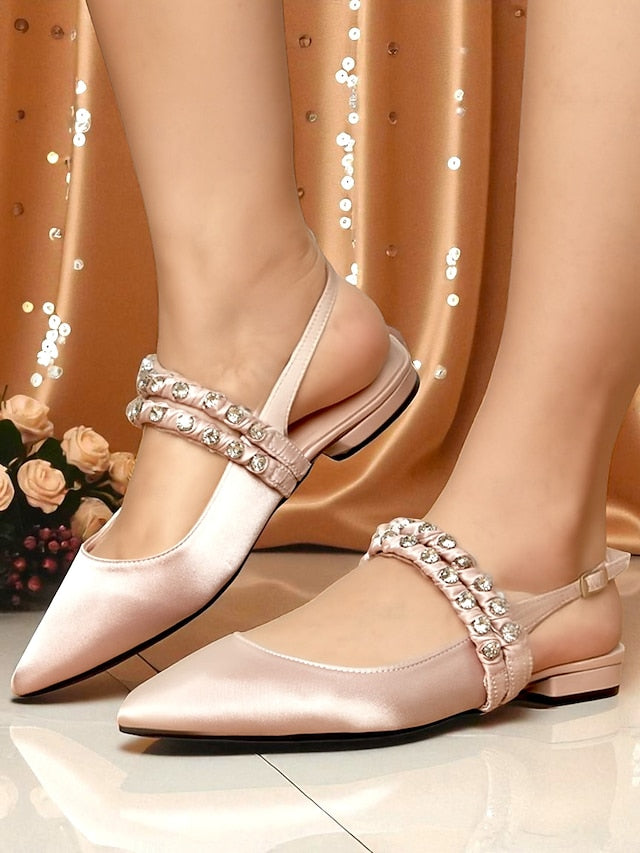 Pointed Rhinestone - Flats Satin Slingback Women's Toe