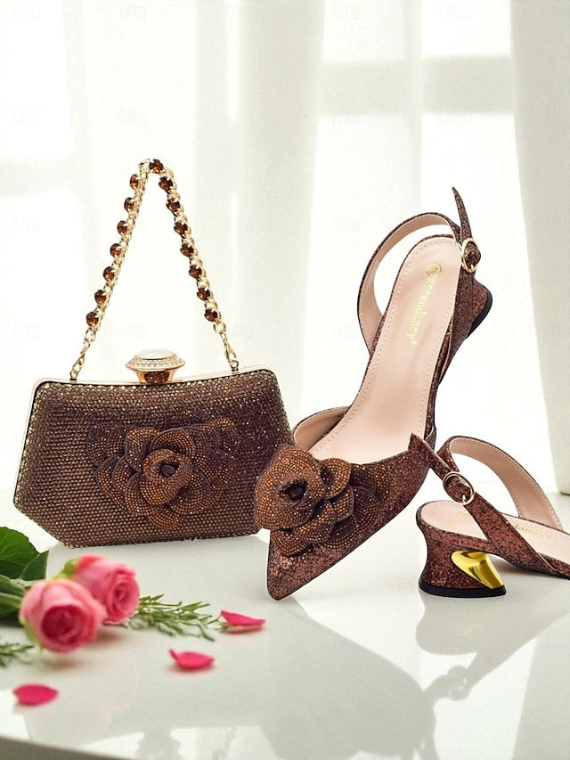 Slingback Matching Clutch Glitter Women's Heels Evening and