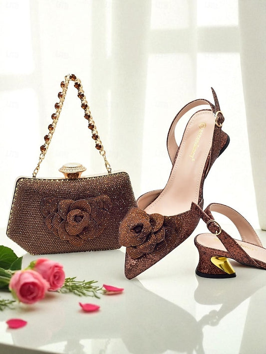 Slingback Matching Clutch Glitter Women's Heels Evening and