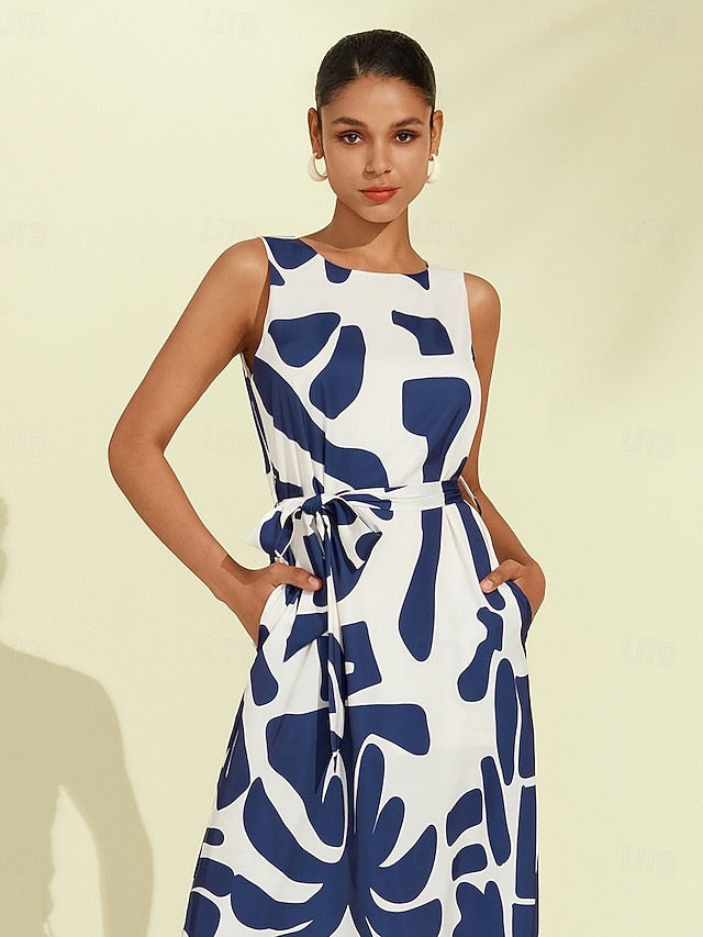 Women's Casual Dress Loose Dress Black White Sleeveless