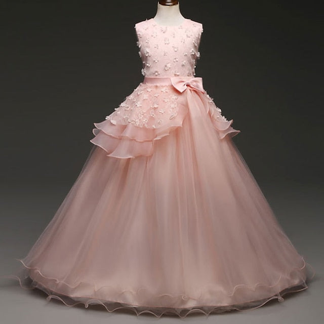 Flower Colored Girls' Girl Kids Dress Solid