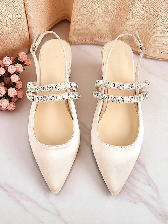Pointed Rhinestone - Flats Satin Slingback Women's Toe