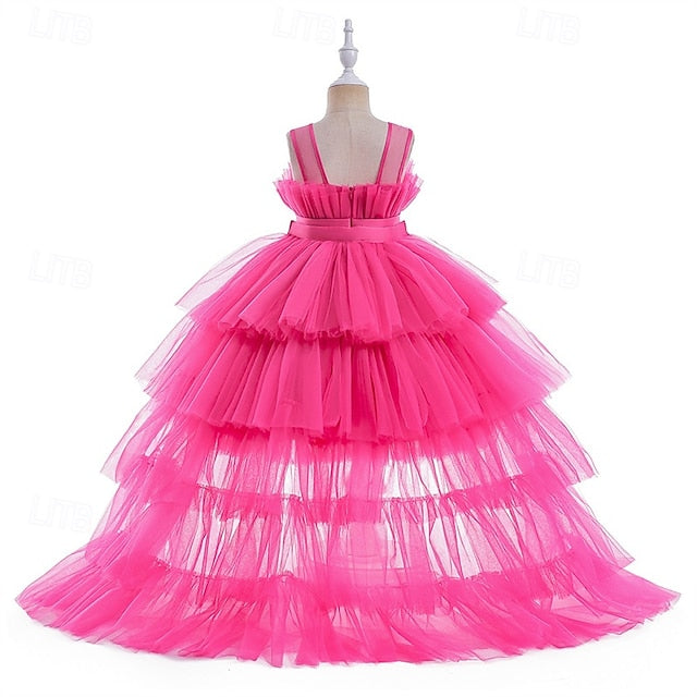 Kids Party Sleeveless Girls' Solid Dress Performance Color
