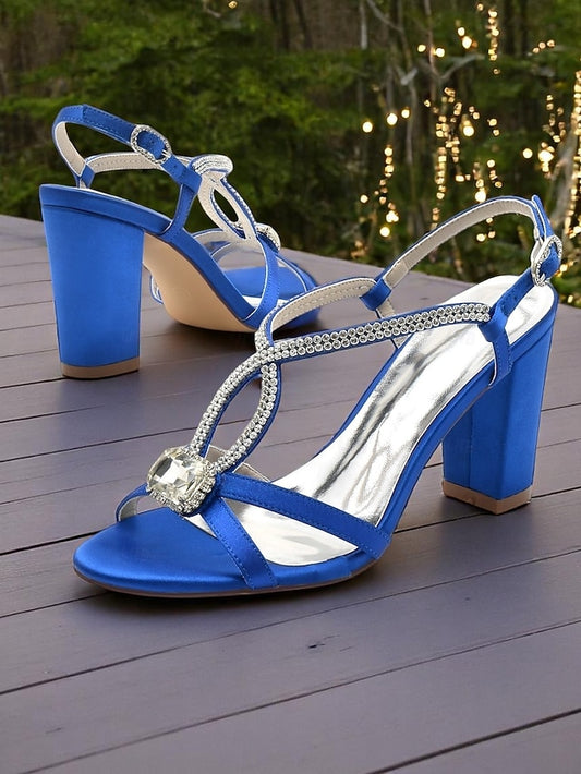 Blue Elegant – Royal Rhinestone Women's Satin Sandals