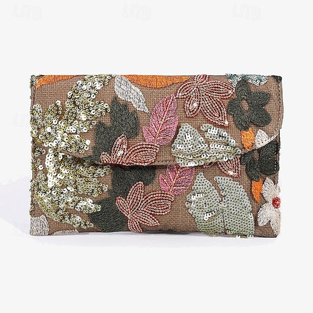 Floral Embroidered Handheld Women's Clutch Evening - Bag