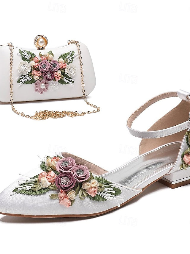 Flat Embroidered with Shoes Matching – Floral White Clutch