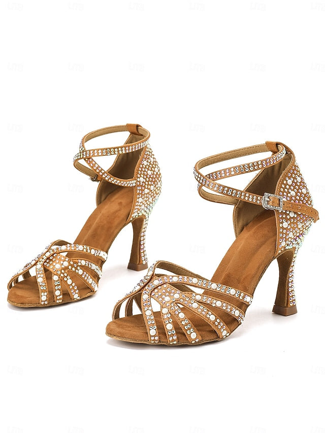 Latin High Tan Heel Rhinestone-Embellished with Dance Sandals