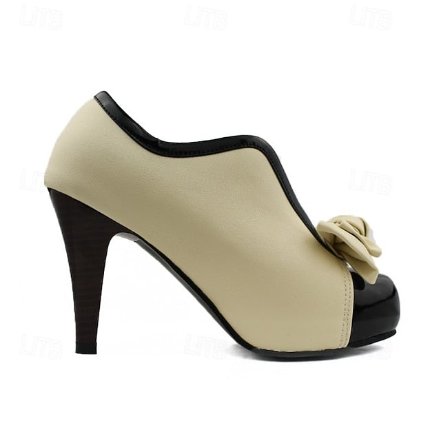 Bow-Embellished with Heeled Two-Tone Boots Women's Ankle