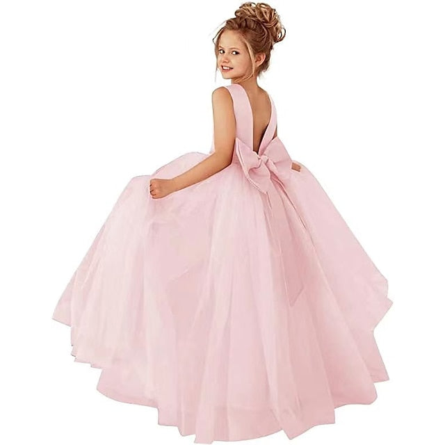Girl Kids Solid Girls' Color Party Dress Flower
