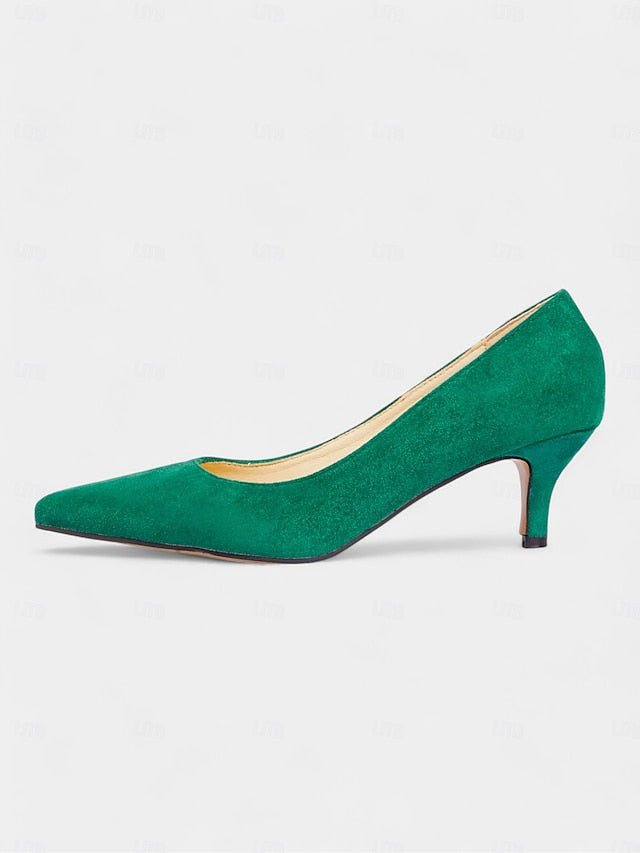 Green Pumps Kitten Women's Emerald with Suede Pointed-Toe