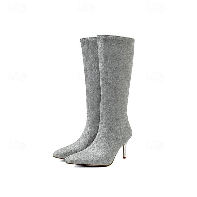 Stiletto Knee-High Elegant Women's Boots Sparkly –