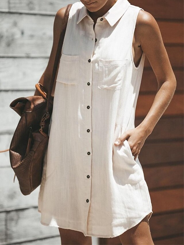 Women's White Red Gray Summer Spring Mini Dress Cotton