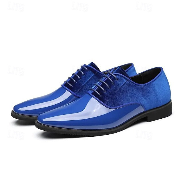 and Finish White Shoes Men's with Velvet Glossy Blue