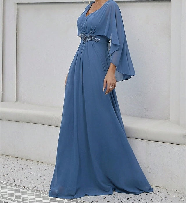 Neck Dress Elegant V the of Bride Party Mother Floor