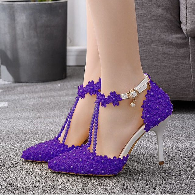 Wedding Heel Women's Pointed High Lace Bridal Shoes