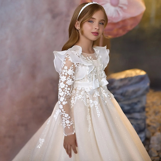 Color Dress Communion Solid Kids First Girls' Party