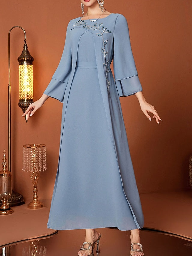 Bride the Length of Floor Neck V A-Line Dress Mother Elegant