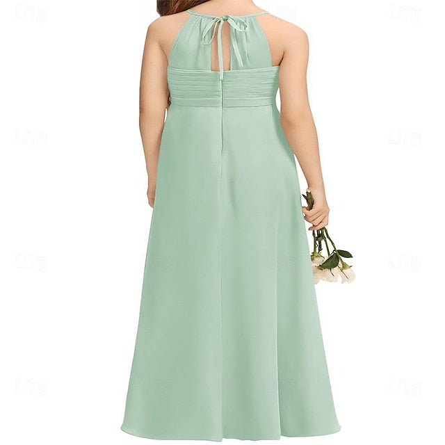 Halter Dress A-Line Flower Bridesmaid Junior Flowy Girl Girls