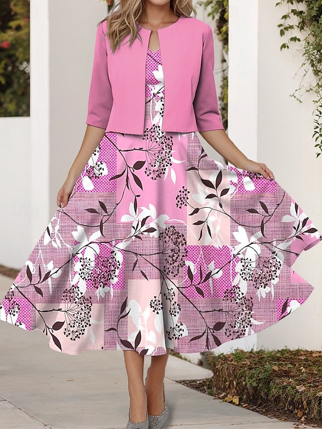 Women's Two Piece Dress Sets Midi Dress with Jacket Elegant