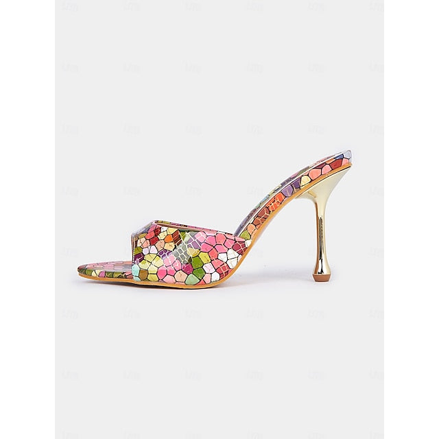 Colorful Print Mules High Multicolor Heels Women for Mosaic –