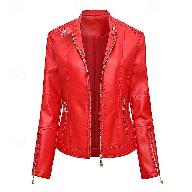 Women's Zipper Pocket Comfortable Jacket Leather Faux