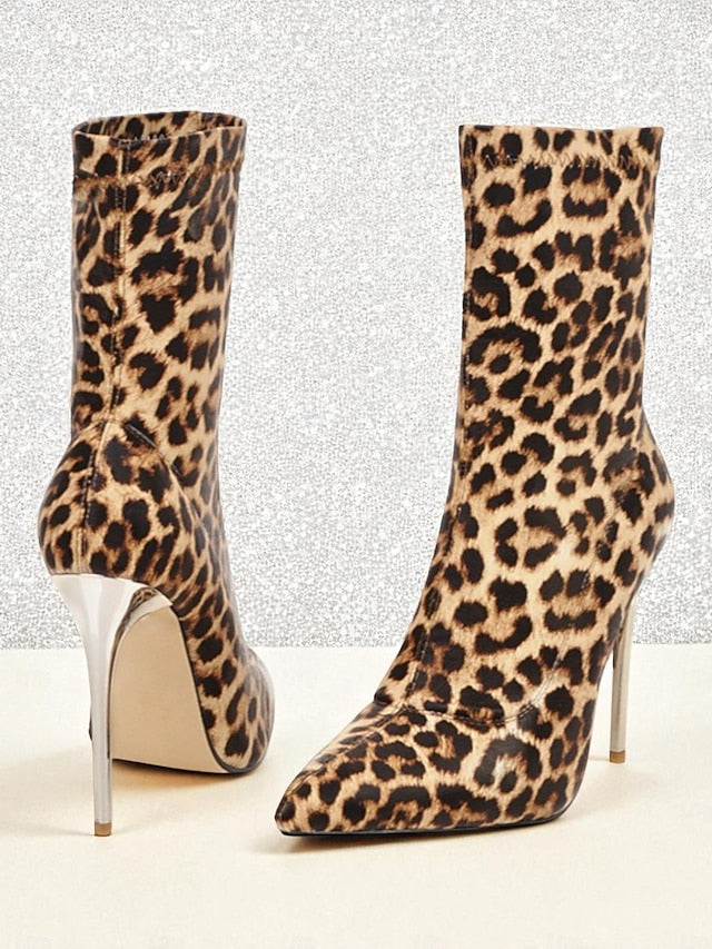 Women's Boots Ankle Pointed Sexy Print - Stiletto Leopard