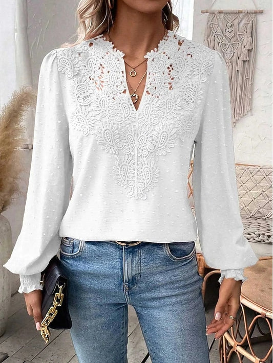 Women's Shirt Blouse Solid Color Basic Casual Long Sleeve V
