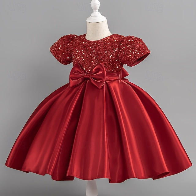 Wedding Dress Party Sleeve Girls' Short Sequin Toddler