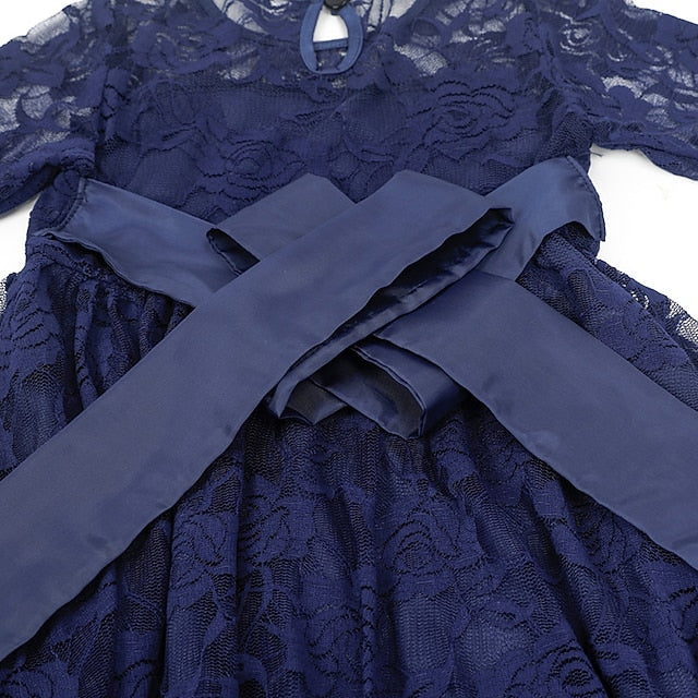 Flower Solid Girls' Long Kids Colored Girl Dress