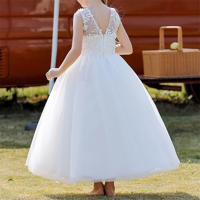 Flower Dress Girl Color Party Kids Solid Girls'