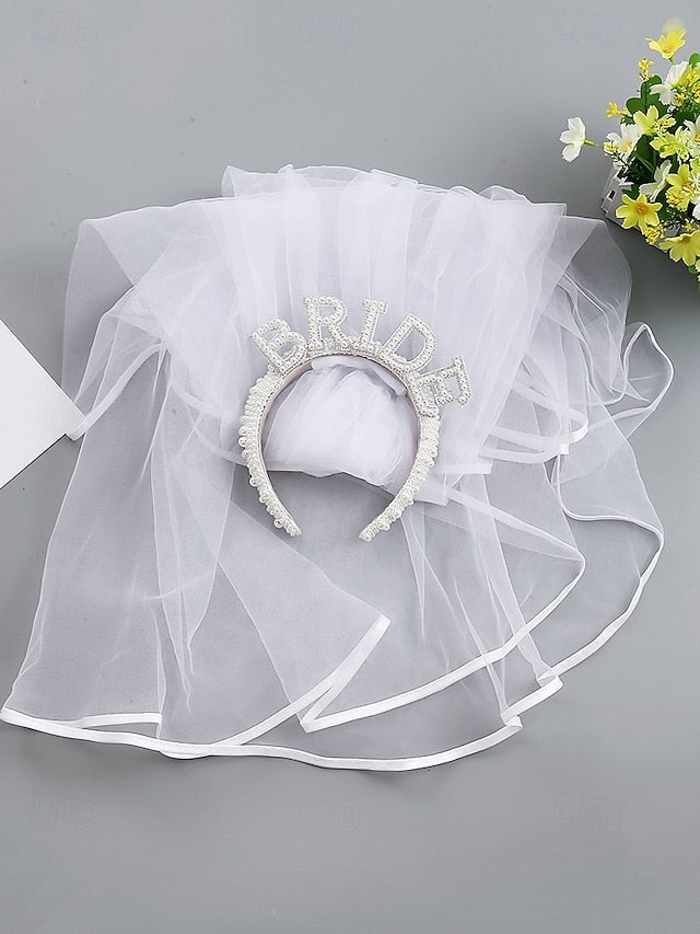 'BRIDE' Headband with – Pearl-Embellished Veil